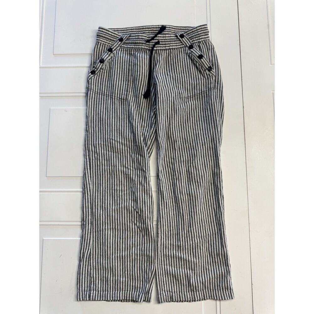 Rewind Pants Striped Linen Blend Wide Leg Raw Hem Drawstring Slash Pocket Size 7